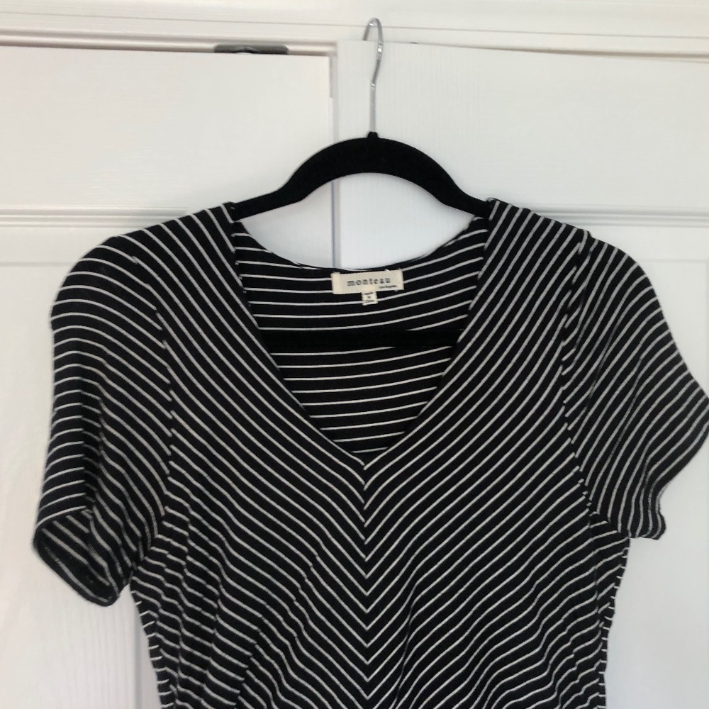 Long black dress with delicate white stripe